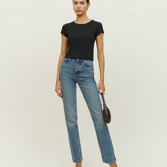 Reformation Women's XS Black Cropped Lowen Tee Short Sleeve Casual Top - Picture 11 of 11